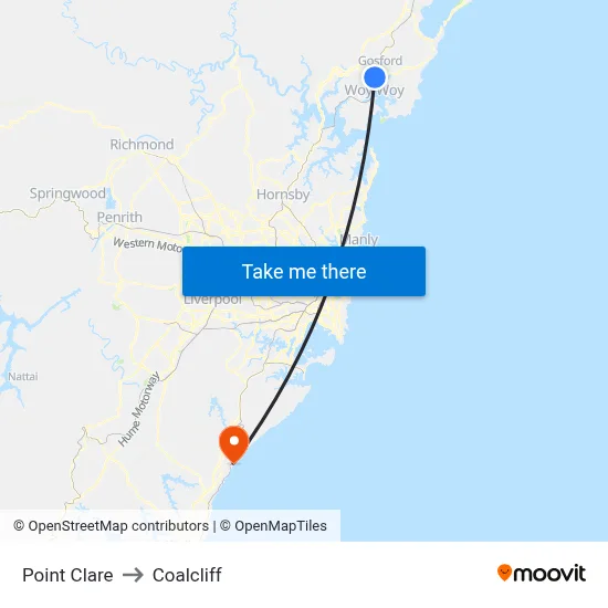 Point Clare to Coalcliff map