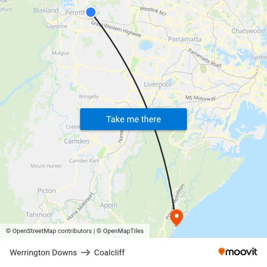 Werrington Downs to Coalcliff map