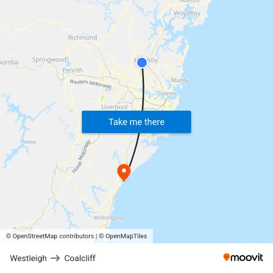 Westleigh to Coalcliff map