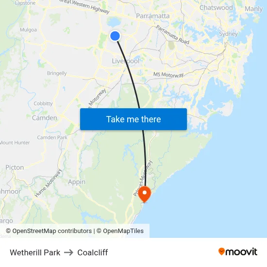 Wetherill Park to Coalcliff map