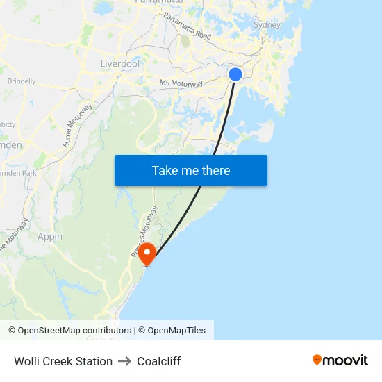 Wolli Creek Station to Coalcliff map