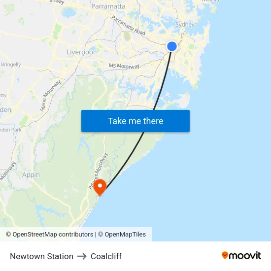 Newtown Station to Coalcliff map