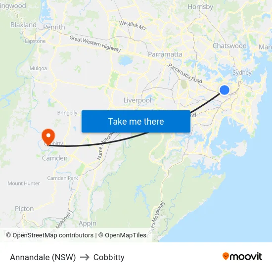 Annandale (NSW) to Cobbitty map