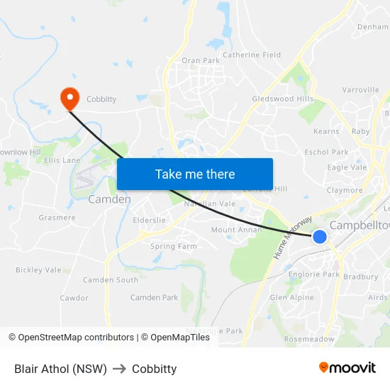 Blair Athol (NSW) to Cobbitty map