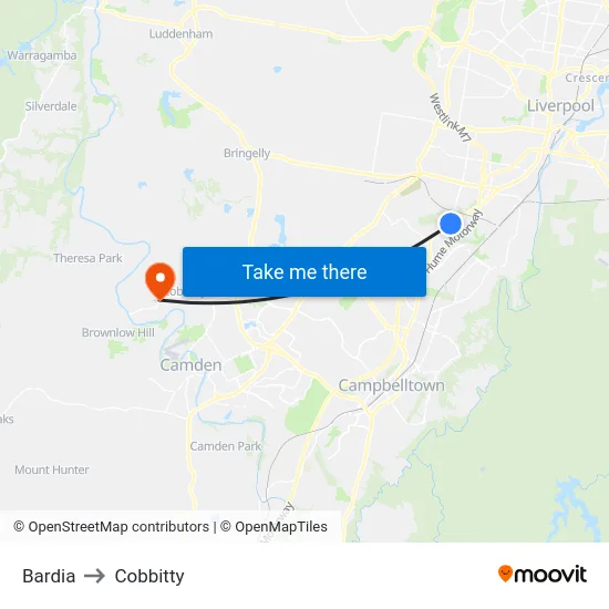 Bardia to Cobbitty map