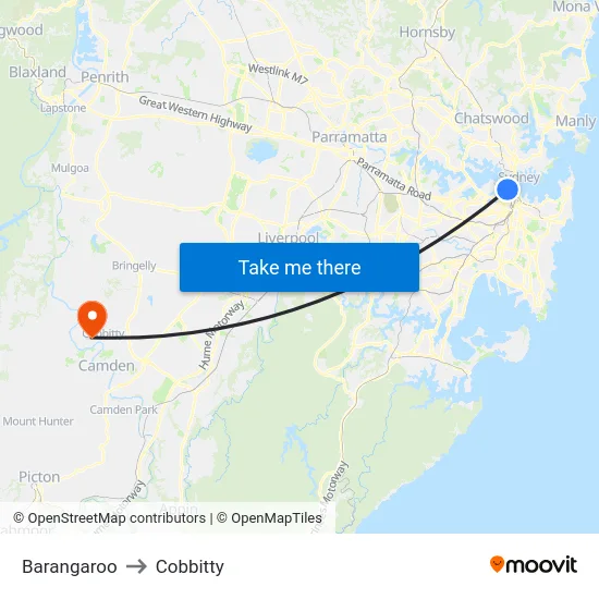 Barangaroo to Cobbitty map