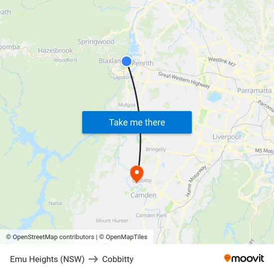 Emu Heights (NSW) to Cobbitty map