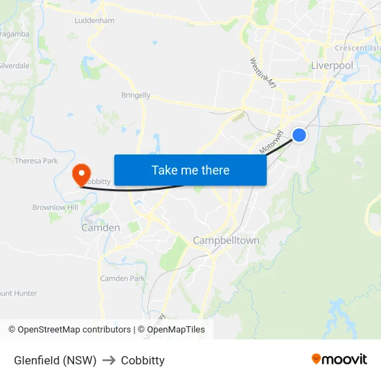 Glenfield (NSW) to Cobbitty map