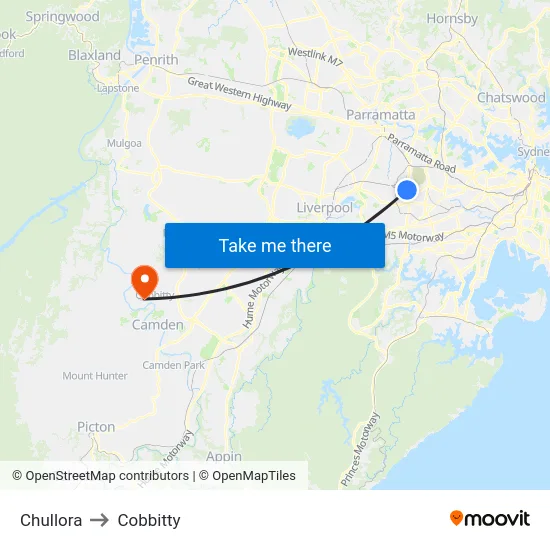 Chullora to Cobbitty map