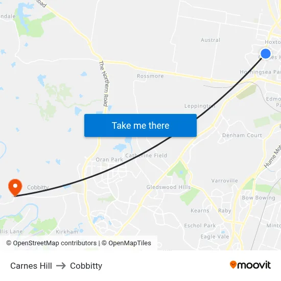 Carnes Hill to Cobbitty map