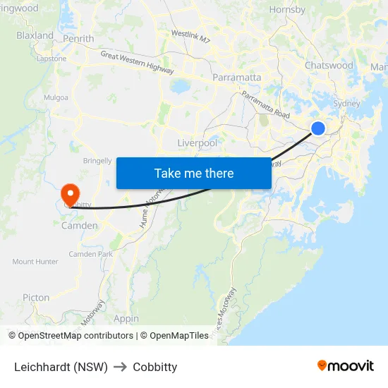 Leichhardt (NSW) to Cobbitty map