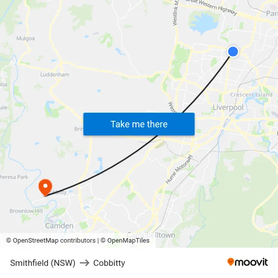 Smithfield (NSW) to Cobbitty map