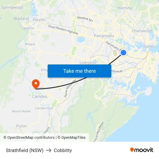 Strathfield (NSW) to Cobbitty map