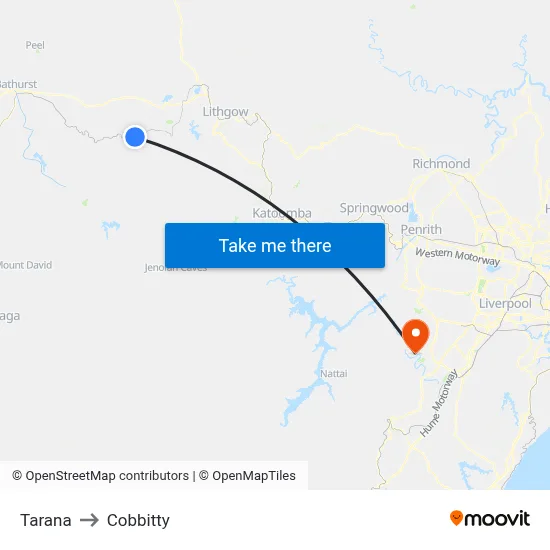 Tarana to Cobbitty map