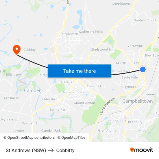 St Andrews (NSW) to Cobbitty map