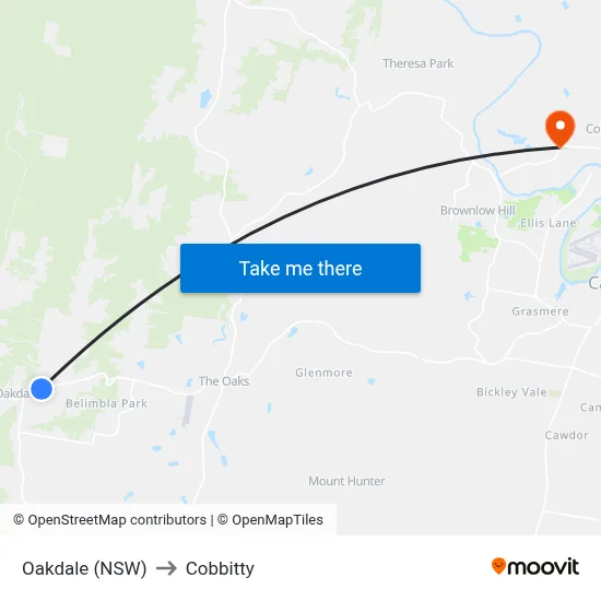 Oakdale (NSW) to Cobbitty map