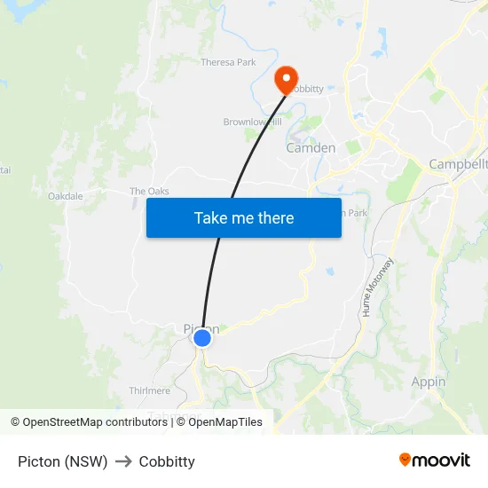 Picton (NSW) to Cobbitty map