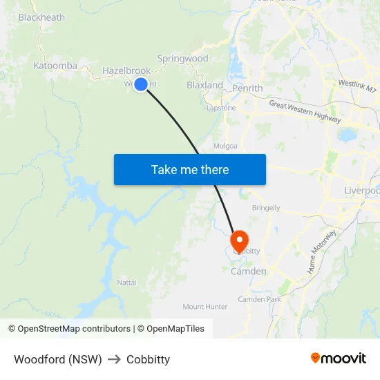 Woodford (NSW) to Cobbitty map