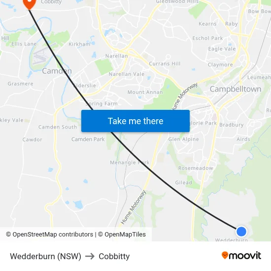Wedderburn (NSW) to Cobbitty map