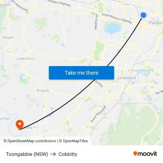 Toongabbie (NSW) to Cobbitty map