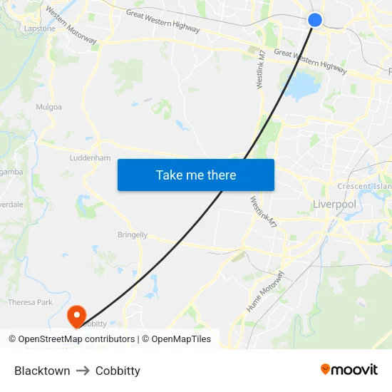 Blacktown to Cobbitty map