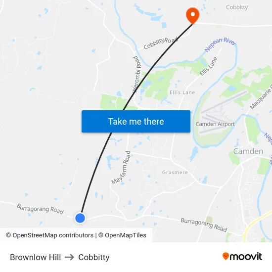 Brownlow Hill to Cobbitty map