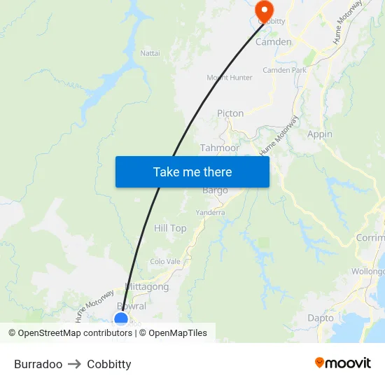 Burradoo to Cobbitty map