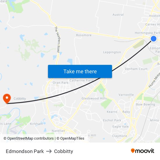 Edmondson Park to Cobbitty map