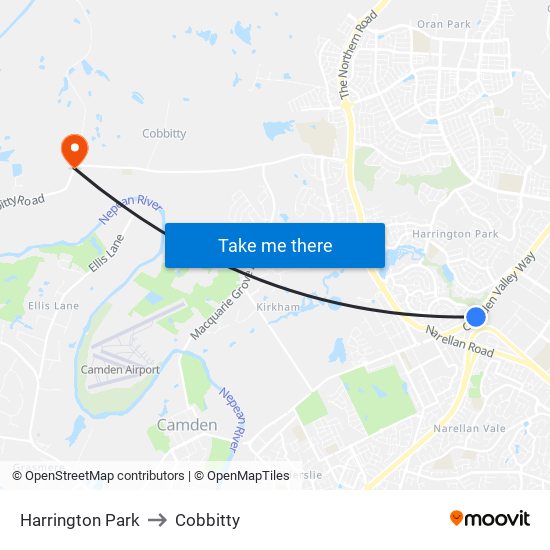 Harrington Park to Cobbitty map