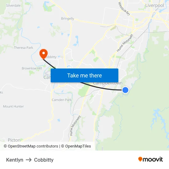 Kentlyn to Cobbitty map