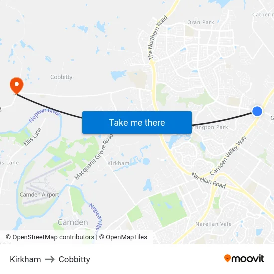 Kirkham to Cobbitty map