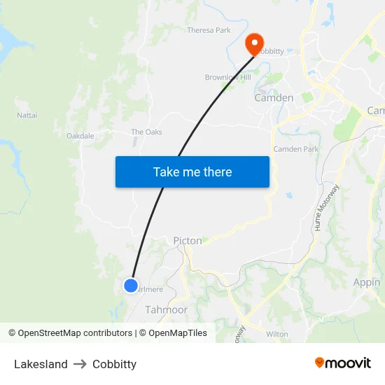 Lakesland to Cobbitty map