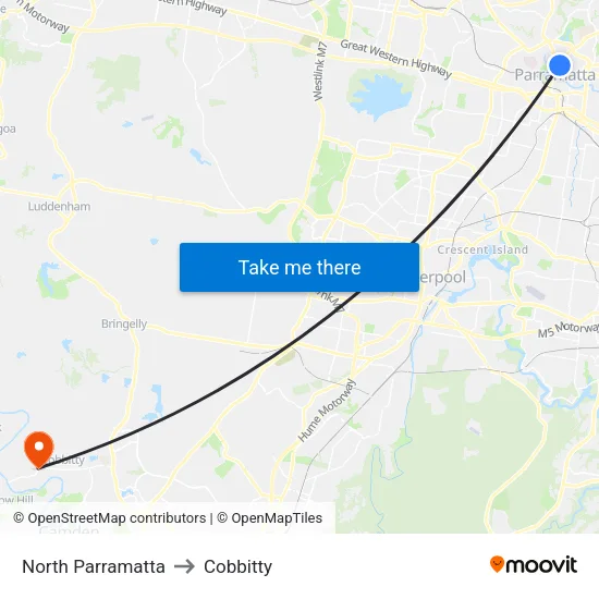 North Parramatta to Cobbitty map