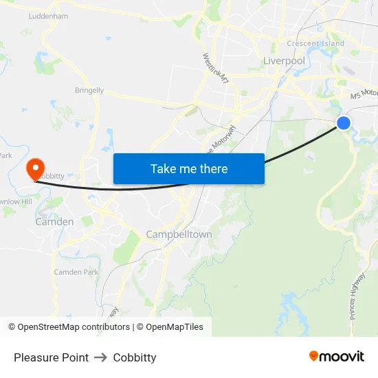 Pleasure Point to Cobbitty map