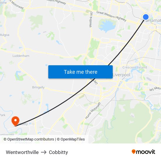 Wentworthville to Cobbitty map