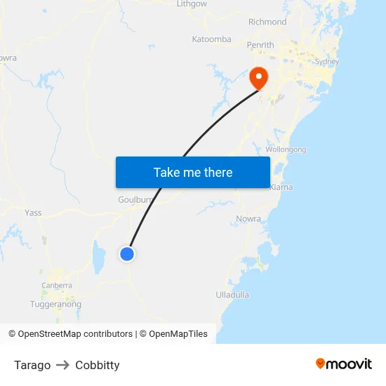 Tarago to Cobbitty map