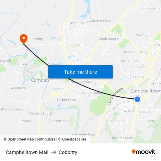 Campbelltown Mall to Cobbitty map