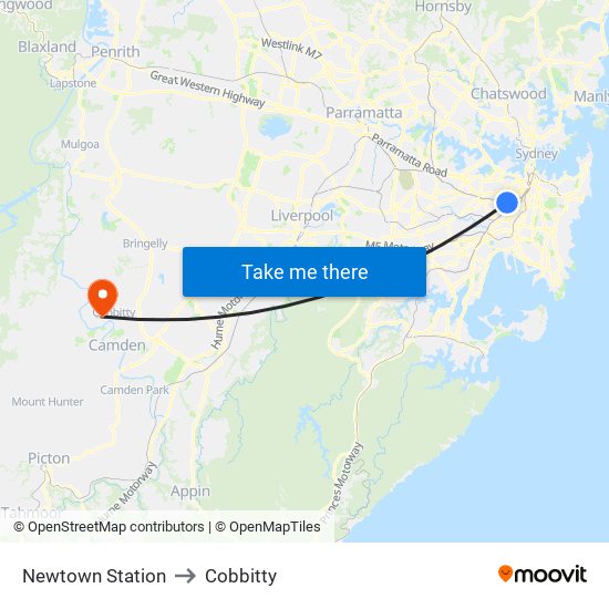 Newtown Station to Cobbitty map