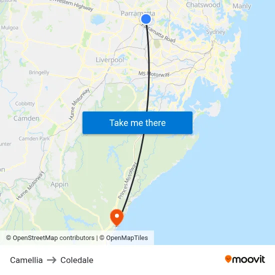 Camellia to Coledale map