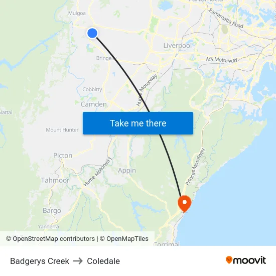 Badgerys Creek to Coledale map