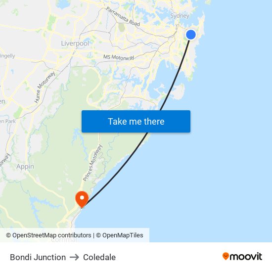 Bondi Junction to Coledale map