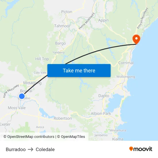 Burradoo to Coledale map