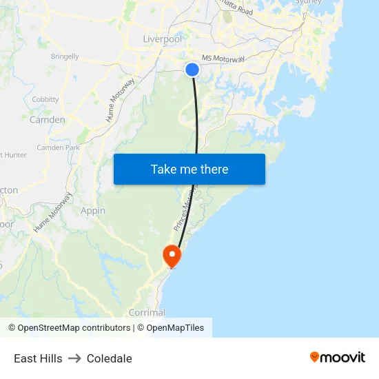 East Hills to Coledale map