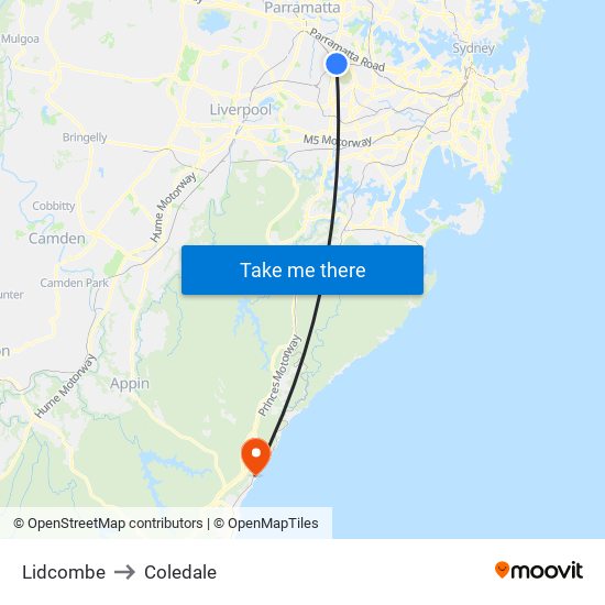 Lidcombe to Coledale map