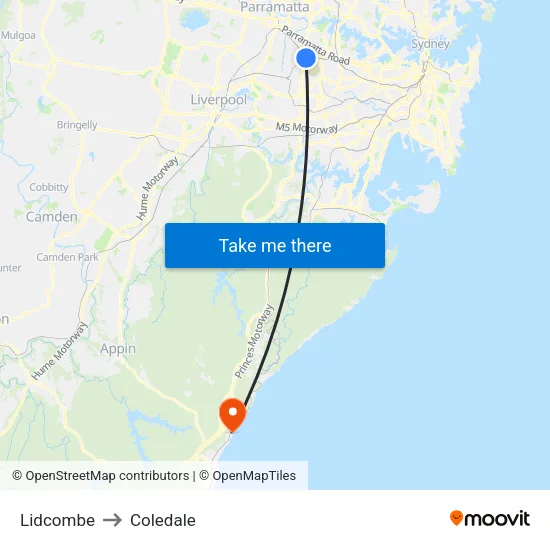 Lidcombe to Coledale map