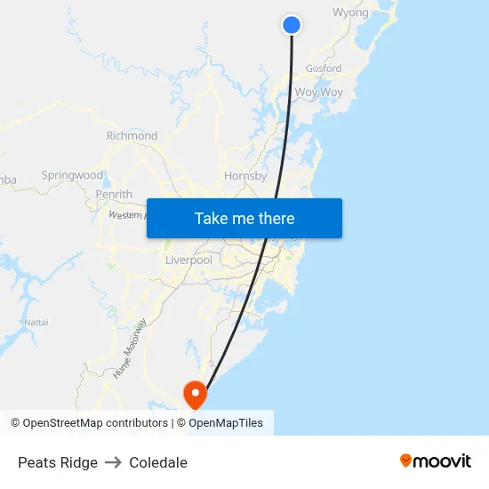 Peats Ridge to Coledale map