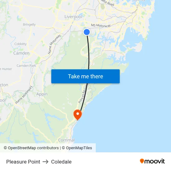 Pleasure Point to Coledale map