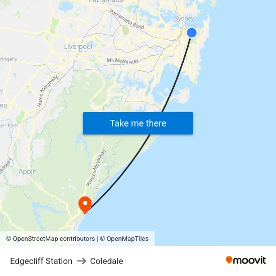 Edgecliff Station to Coledale map
