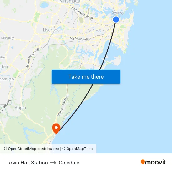 Town Hall Station to Coledale map