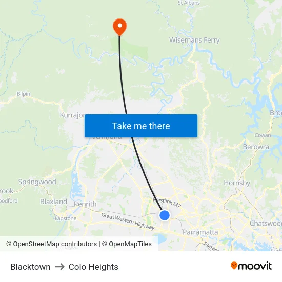 Blacktown to Colo Heights map